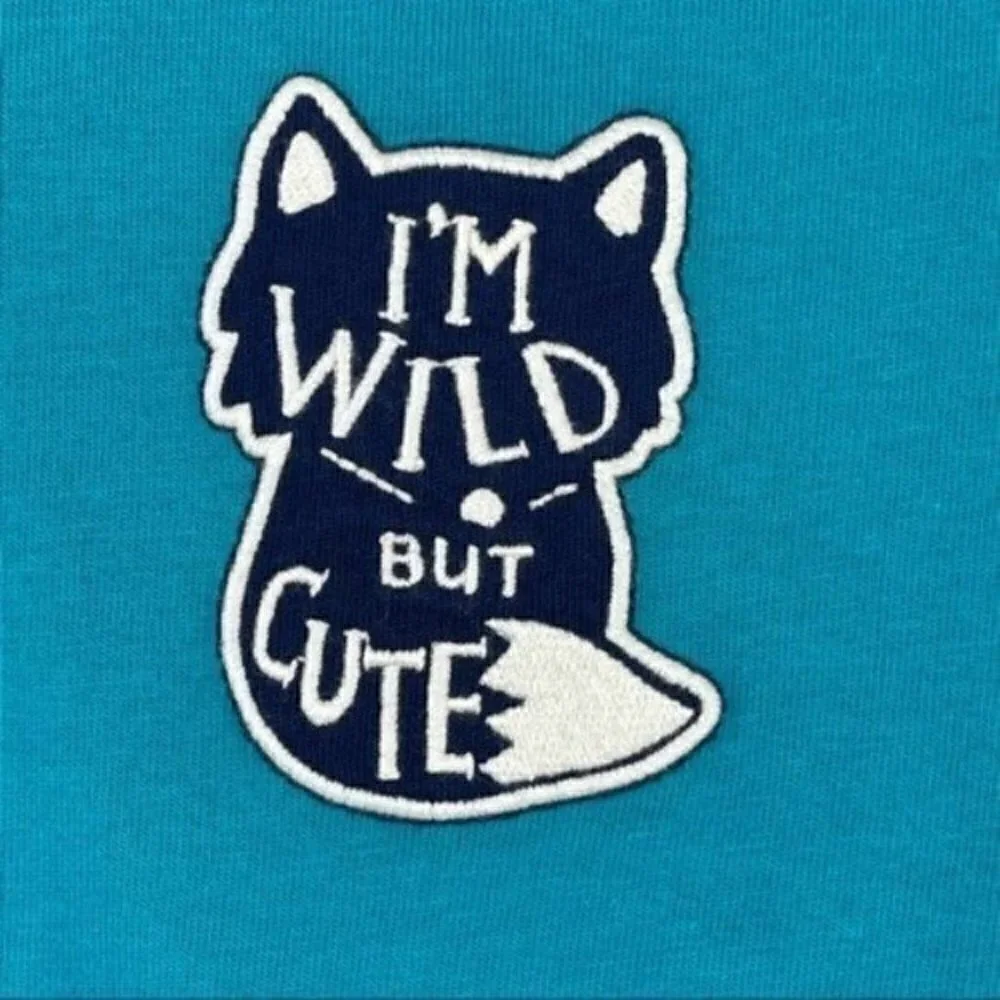 “ I’M WILD “ but Cute Fox short sleeve baby t-shirt Tee 0-3 months teal & blue